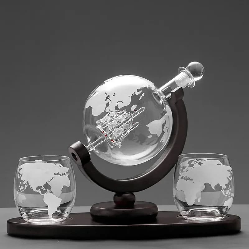 Decanter Whisky Globo Conjunto Recipiente de Vidro Oferlar