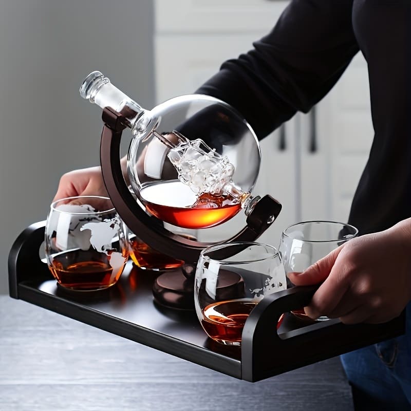 Decanter Whisky Globo Conjunto Recipiente de Vidro Oferlar