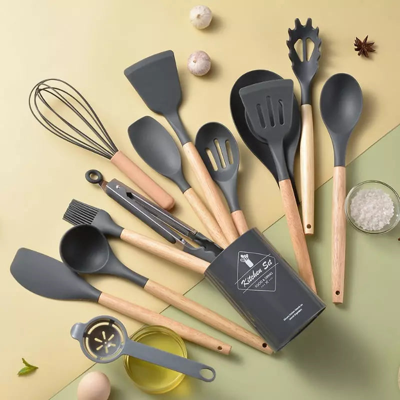 Kit Utensílios de Cozinha 14 Peças Silicone Com Organizador Oferlar