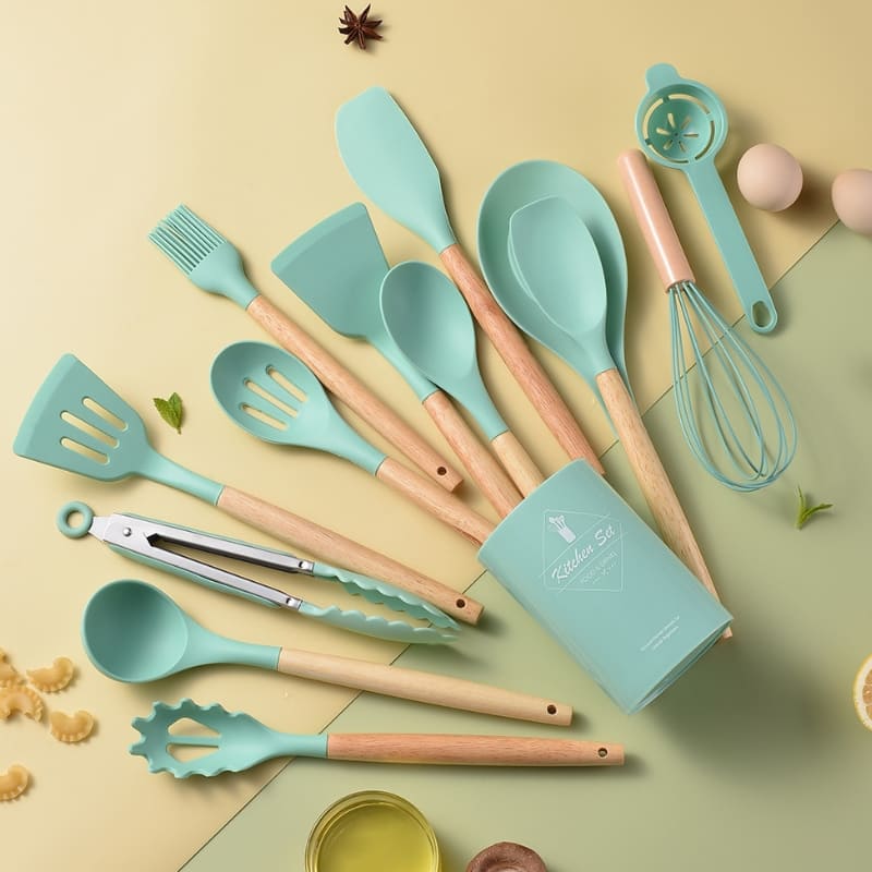 Kit Utensílios de Cozinha 14 Peças Silicone Com Organizador Oferlar