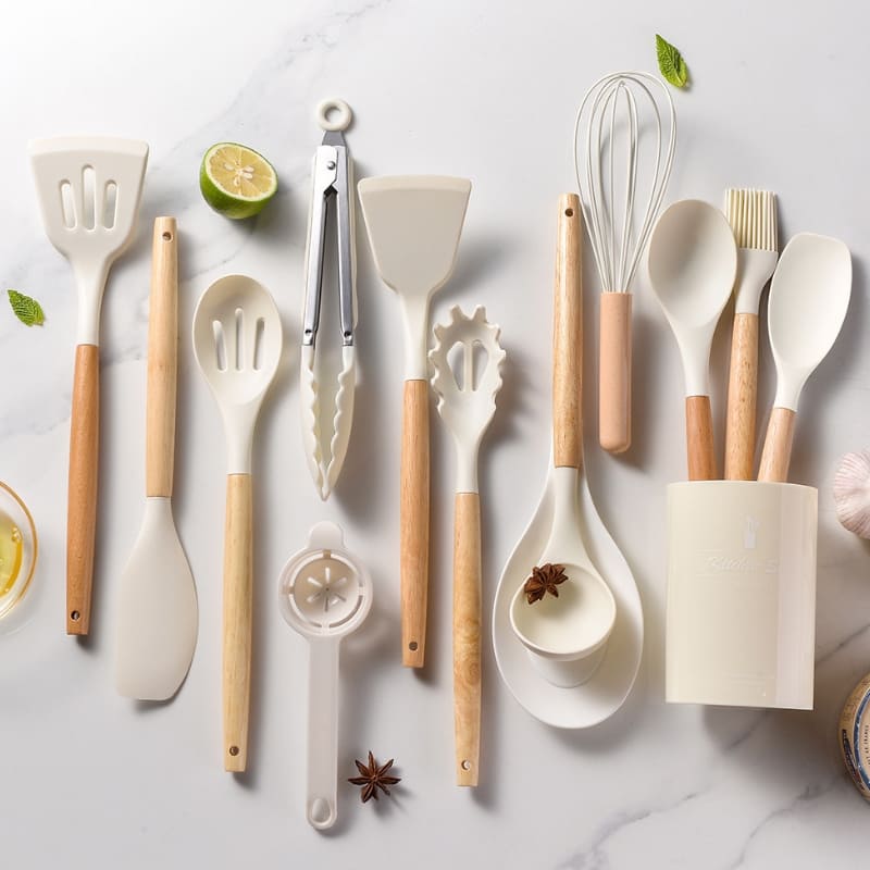 Kit Utensílios de Cozinha 14 Peças Silicone Com Organizador Oferlar