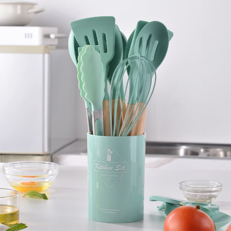 Kit Utensílios de Cozinha 14 Peças Silicone Com Organizador Oferlar