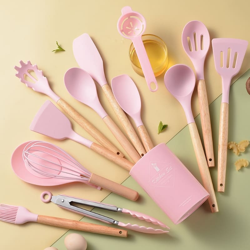 Kit Utensílios de Cozinha 14 Peças Silicone Com Organizador Oferlar