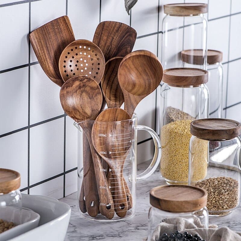 Kit Utensílios de Cozinha 7 Peças de Madeira Oferlar