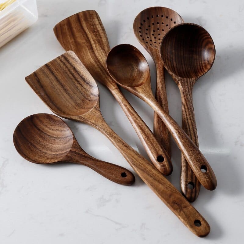 Kit Utensílios de Cozinha 7 Peças de Madeira Oferlar