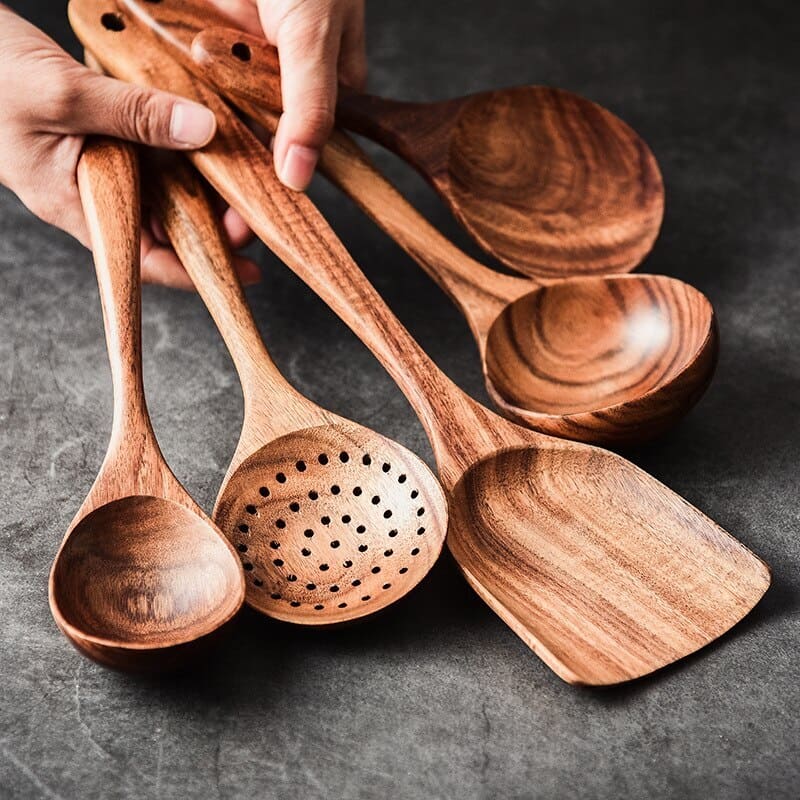 Kit Utensílios de Cozinha 7 Peças de Madeira Oferlar