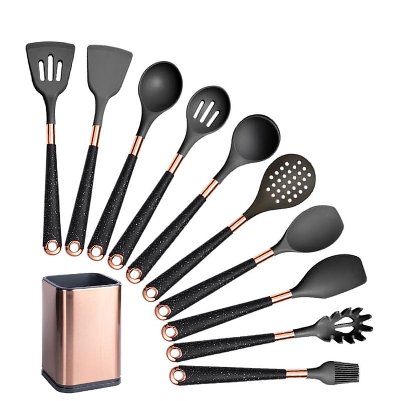 Kit Utensílios de Cozinha Silicone 10 Peças Com Organizador Rosé Oferlar