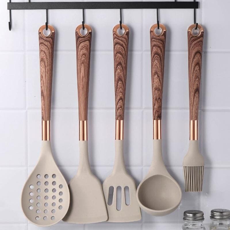 Kit Utensílios de Cozinha Silicone 10 Peças Com Organizador Rosé Oferlar