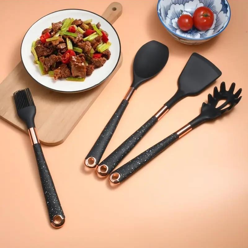 Kit Utensílios de Cozinha Silicone 10 Peças Com Organizador Rosé Oferlar