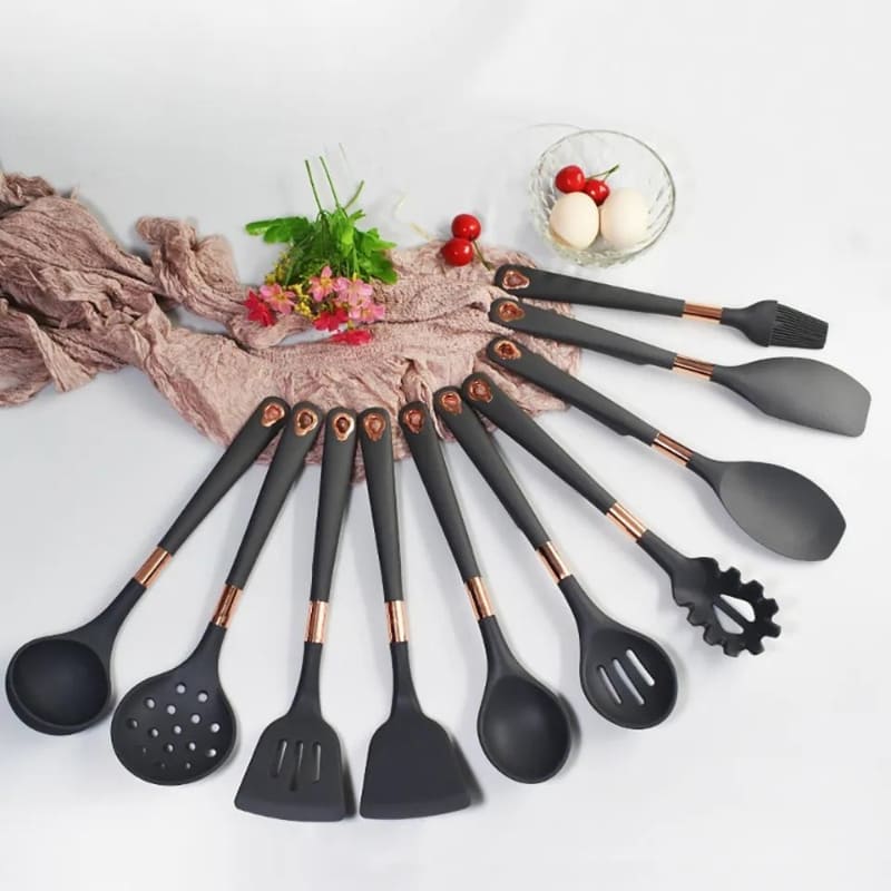 Kit Utensílios de Cozinha Silicone 10 Peças Com Organizador Rosé Oferlar