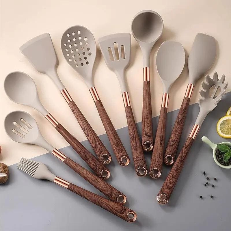 Kit Utensílios de Cozinha Silicone 10 Peças Com Organizador Rosé Oferlar