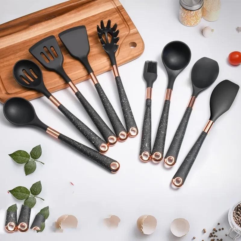 Kit Utensílios de Cozinha Silicone 10 Peças Com Organizador Rosé Oferlar