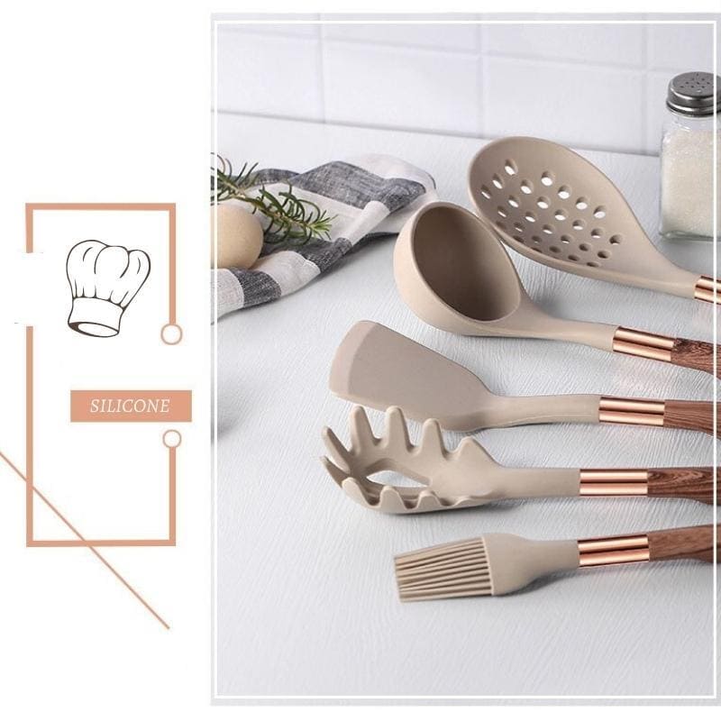 Kit Utensílios de Cozinha Silicone 10 Peças Com Organizador Rosé Oferlar