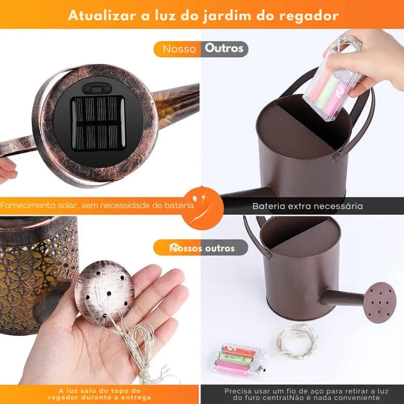 Luminária Solar de Jardim LED Chaleira Decorativa Oferlar