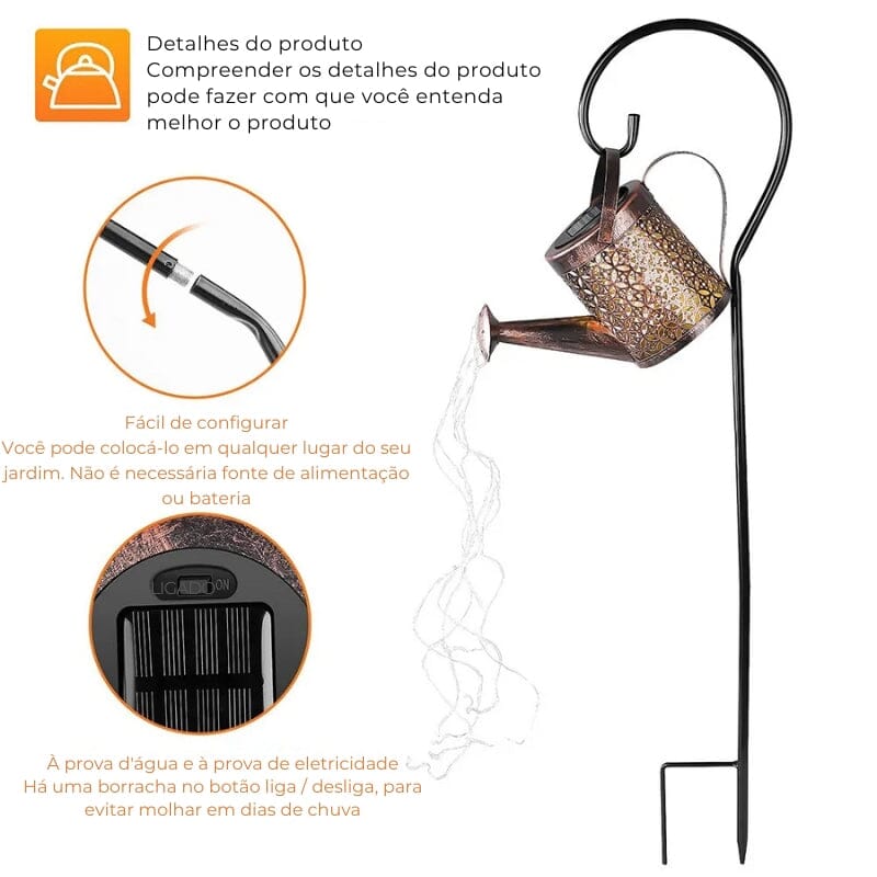 Luminária Solar de Jardim LED Chaleira Decorativa Oferlar