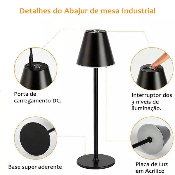 Luminária de Mesa LED Sem Fio Recarregável USB Oferlar