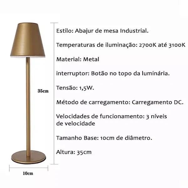 Luminária de Mesa LED Sem Fio Recarregável USB Oferlar