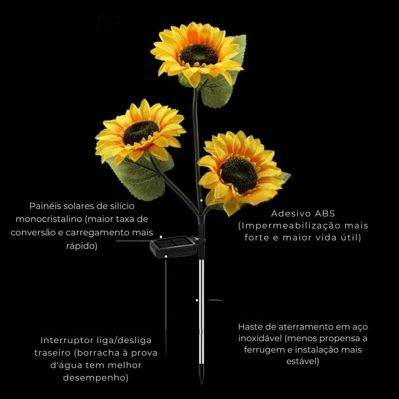 Luminária Solar para Jardim Áreas Externas Modelo Girassol Oferlar