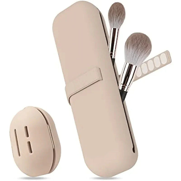 Kit com Estojo para Pinceis de Maquiagem e Case para Esponja de Maquiagem em Silicone Oferlar