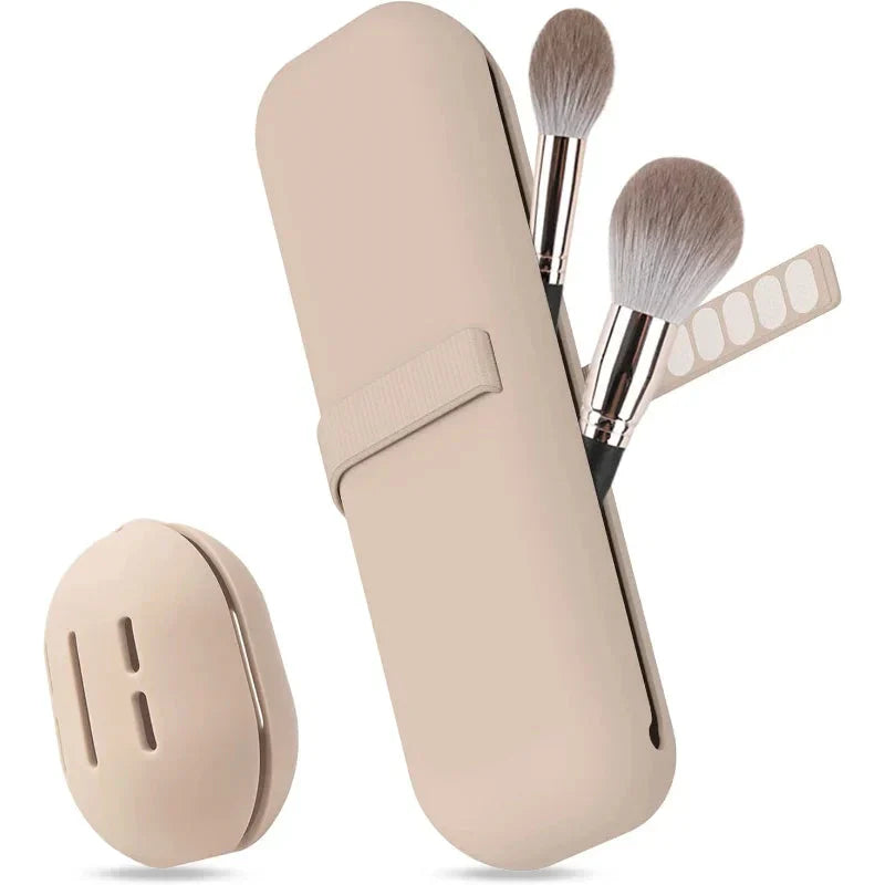 Kit com Estojo para Pinceis de Maquiagem e Case para Esponja de Maquiagem em Silicone Oferlar