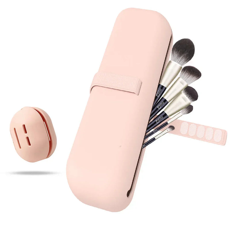 Kit com Estojo para Pinceis de Maquiagem e Case para Esponja de Maquiagem em Silicone Oferlar